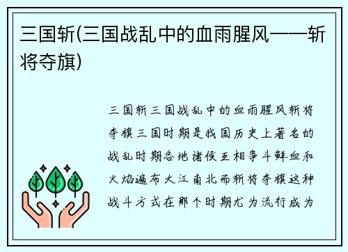 三国斩(三国战乱中的血雨腥风——斩将夺旗)